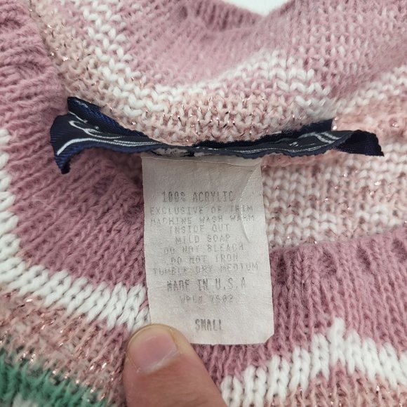 VTG 80s Womens Pink Green Snowflake Patterned Ugly Fun Sweater Small  USA - Picture 11 of 13